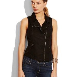 Lucky Brand Linen Black Moto Vest Size Medium